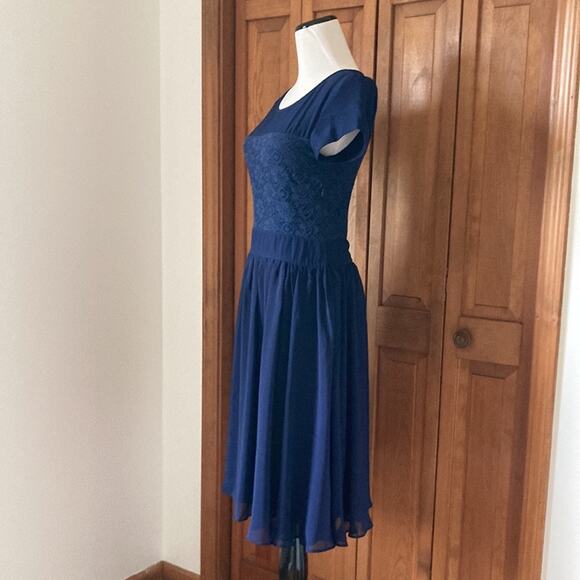 Mikarose Navy Blue Chiffon & Lace Midi Dress, Size XS - Picture 2 of 7